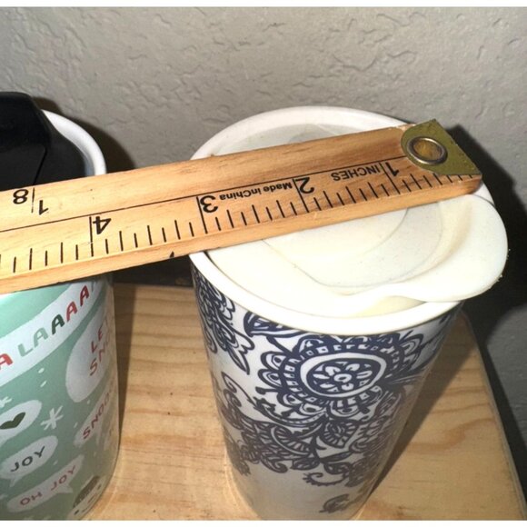 Set Of 2 Holiday Ceramic Travel Mugs With Lids Snowman & Floral Designs 16 Oz - Picture 4 of 7